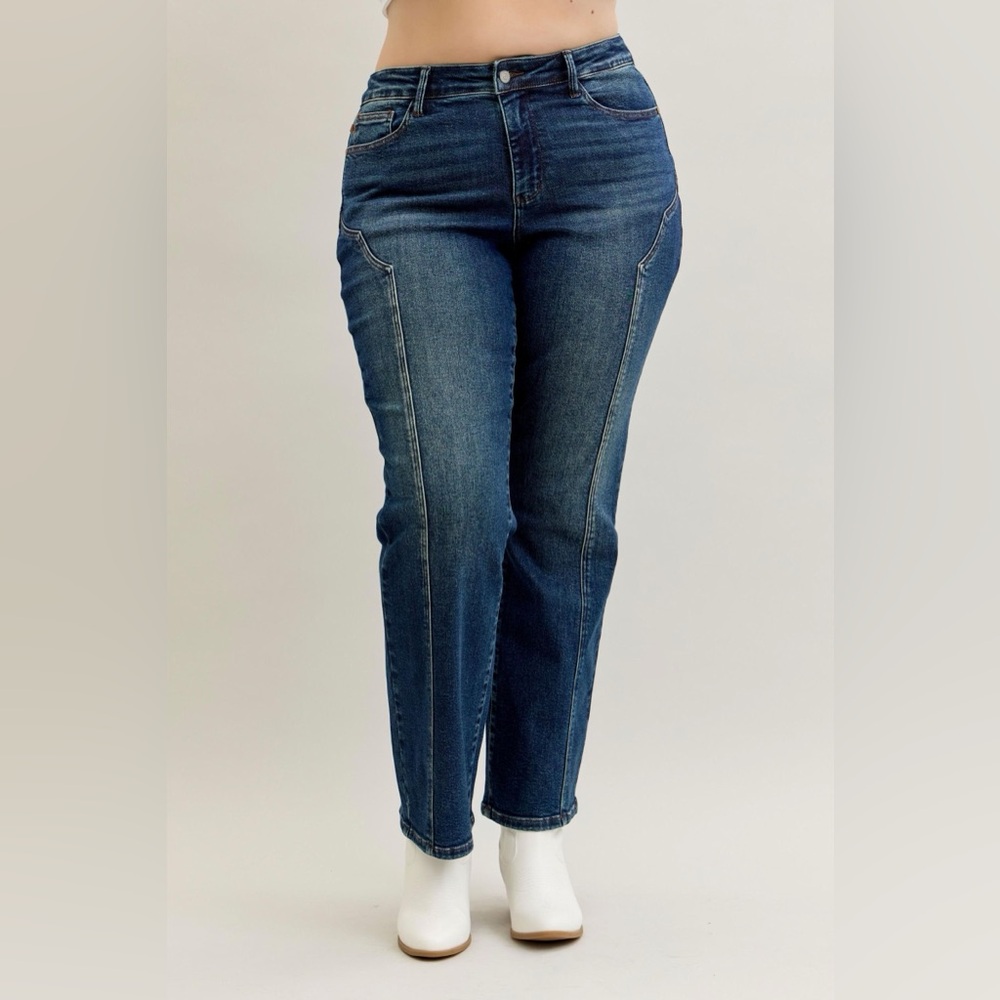 Judy Blue Full Size Seam Detail Straight Leg Jeans Plus Size - Picture 4 of 7